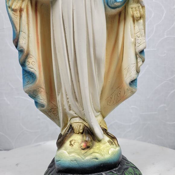 Antique Virgin Mary Serpent Votive Holder Chalkware Statue Religious Catholic - Picture 2 of 16